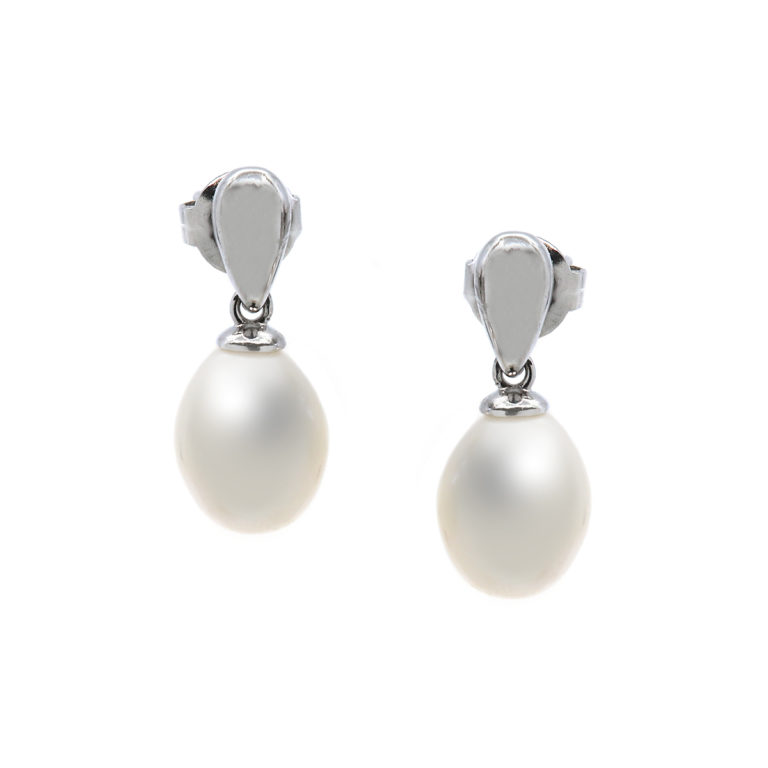 Sterling Silver White Fresh Water  Pearl Dangle Earrings