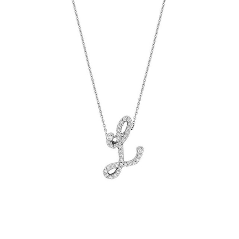 18K White Gold "L" Diamond Necklace