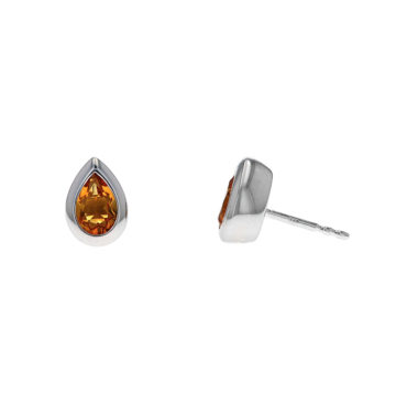 Sterling Silver Pear Citrine Bezel Stud Earrings