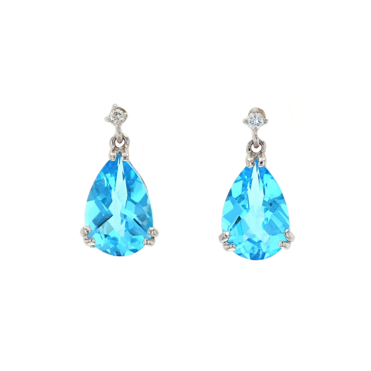 Sterling Silver Pear Blue Topaz and Diamond Earrings