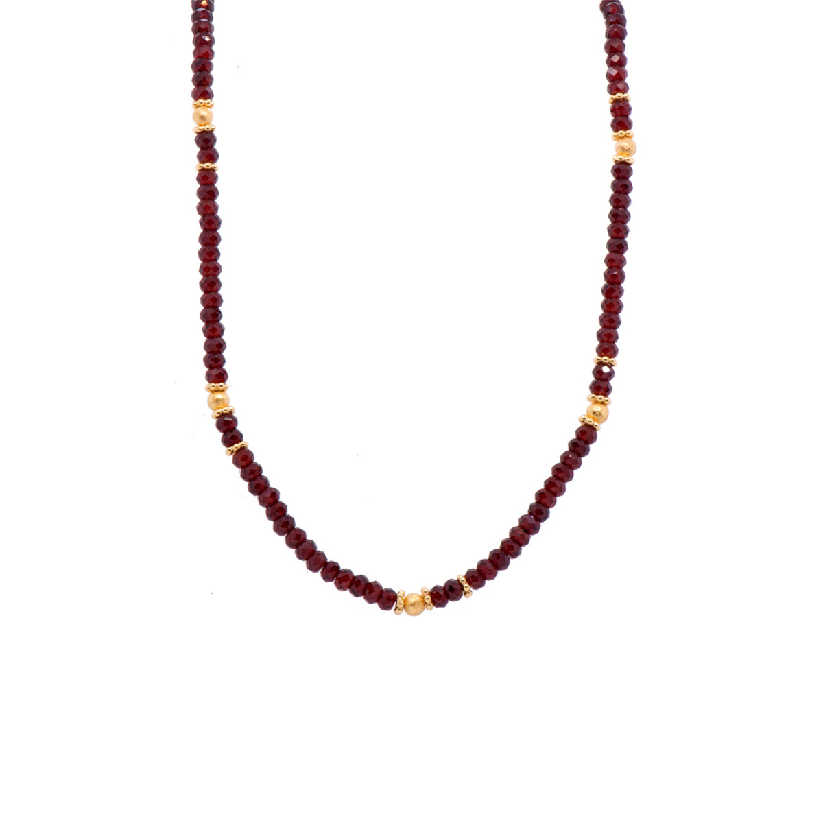 Gold Plated Sterling Silver Garnet Bead Necklace