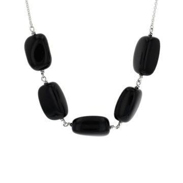 Sterling Silver Black Onyx Bead Necklace