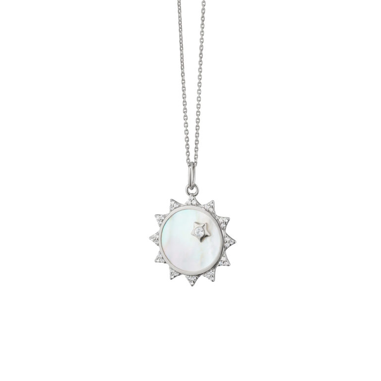 Sterling Silver Sun Mother of Pearl Pendant with Chain