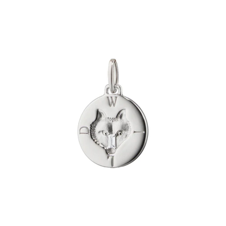 Sterling Silver Wild Wolf Charm with White Sapphire