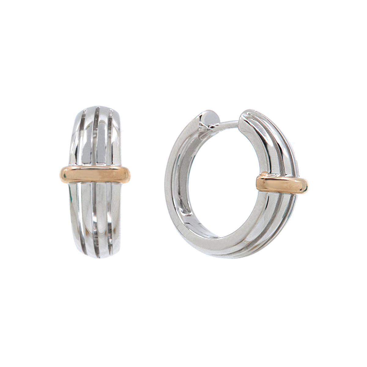 Sterling Silver and Rose Gold Plated Banded Hoop Earrings