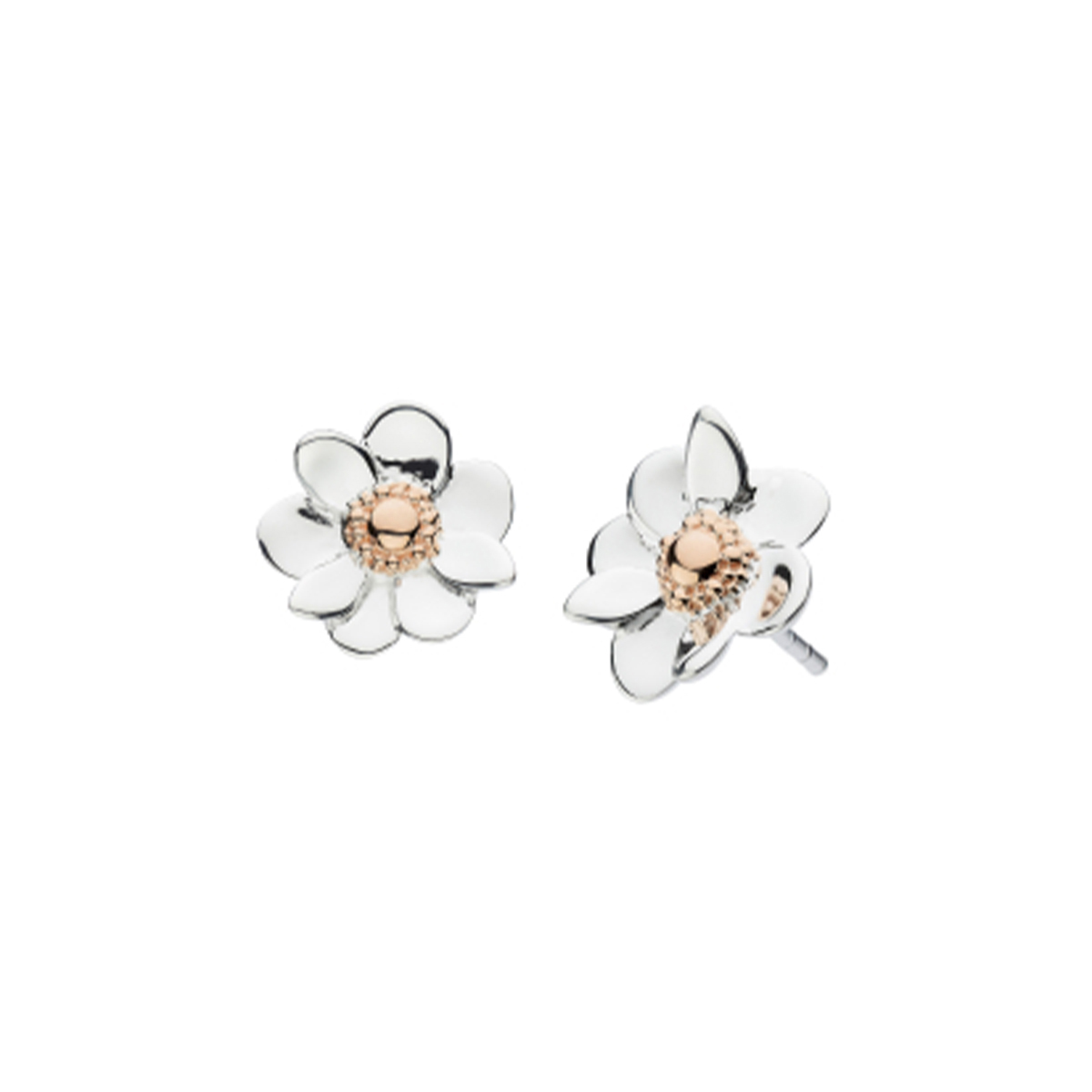 Sterling Silver Two-Tone Anemone Flower Earrings