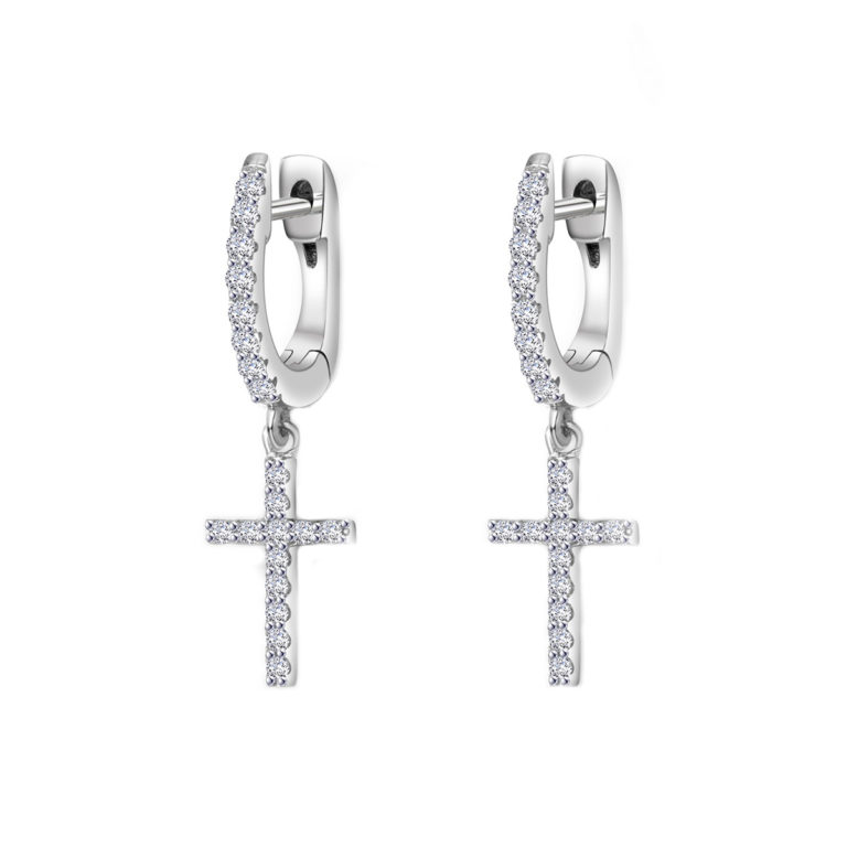Sterling Silver Cubic Zirconia Cross Earrings