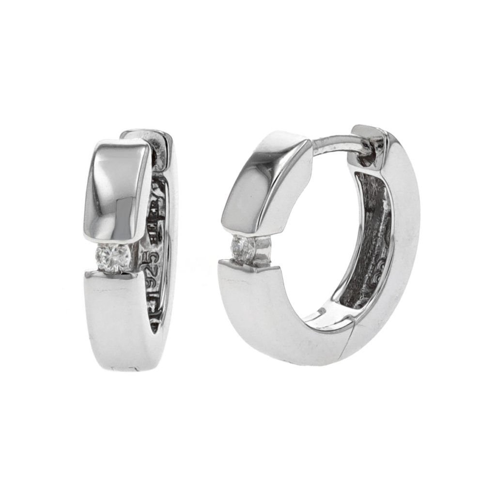 Sterling Silver Diamond Huggie Earrings