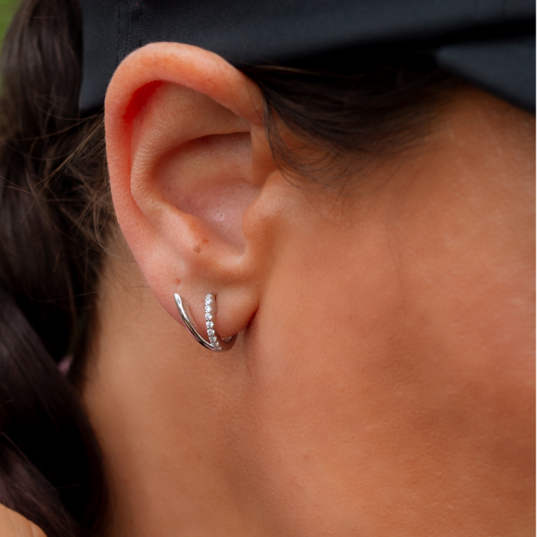 Sterling Silver Cubic Zirconia "V" Huggie Earrings