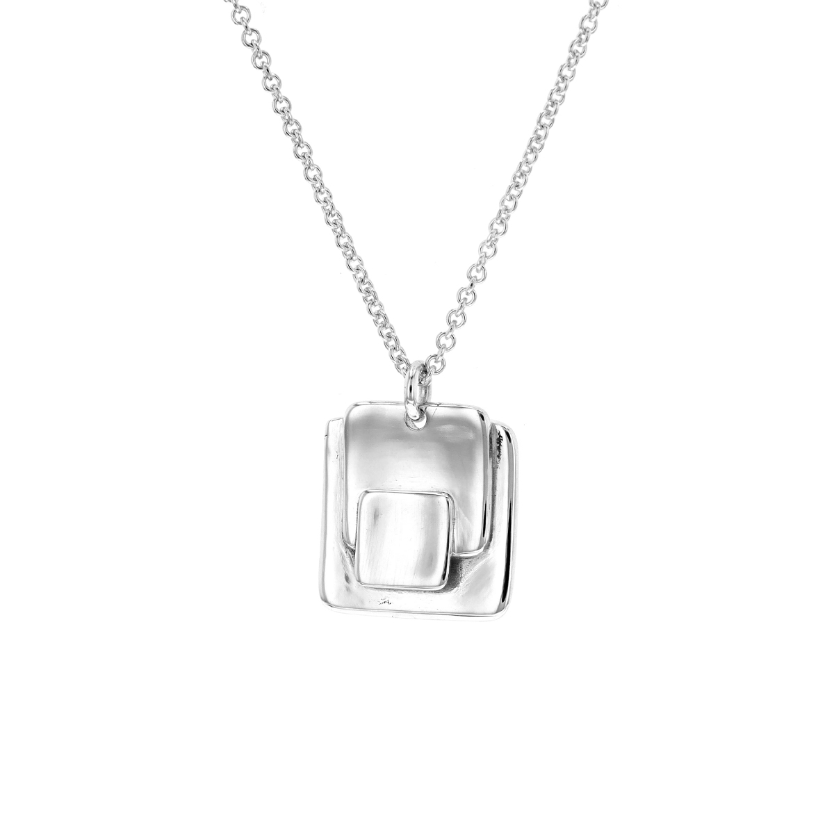 Sterling Silver Layered Squares Pendant with Chain