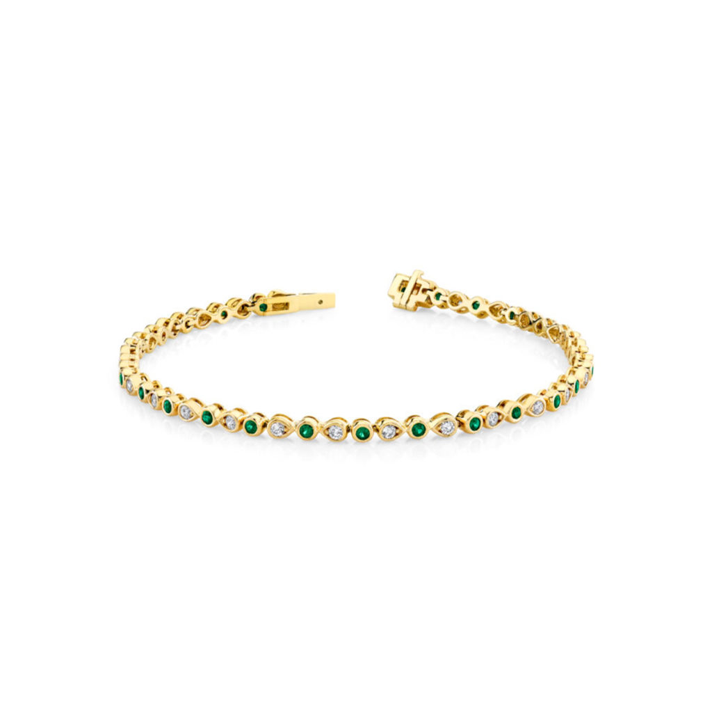 14K Yellow Gold Emerald and Diamond Bracelet