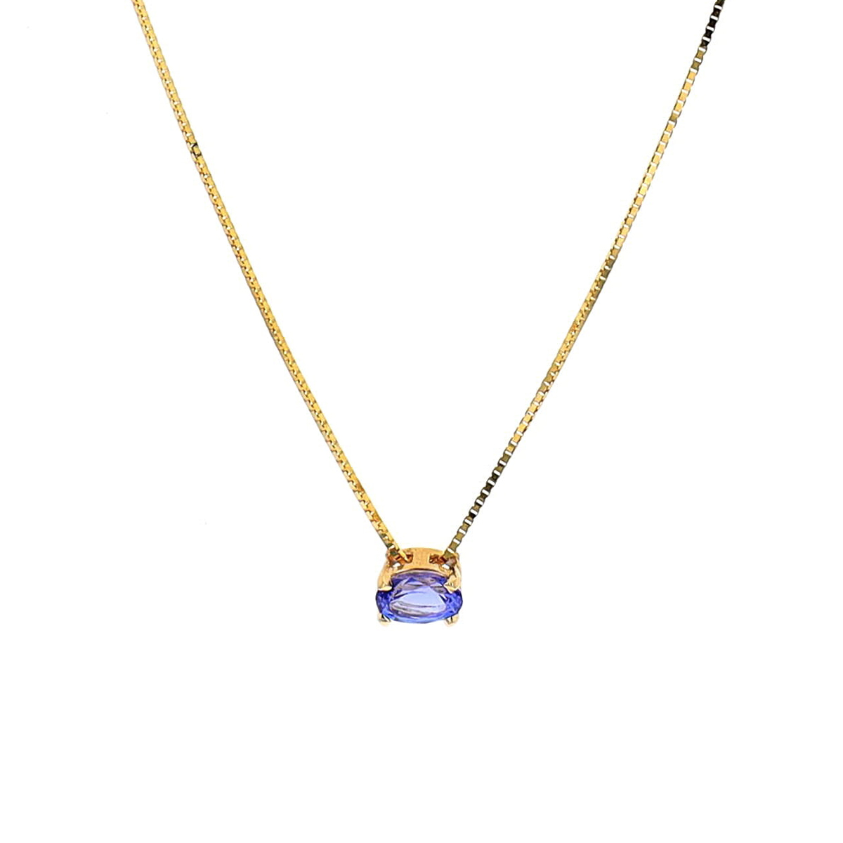 14K Yellow Gold Oval Tanzanite Pendant with Chain