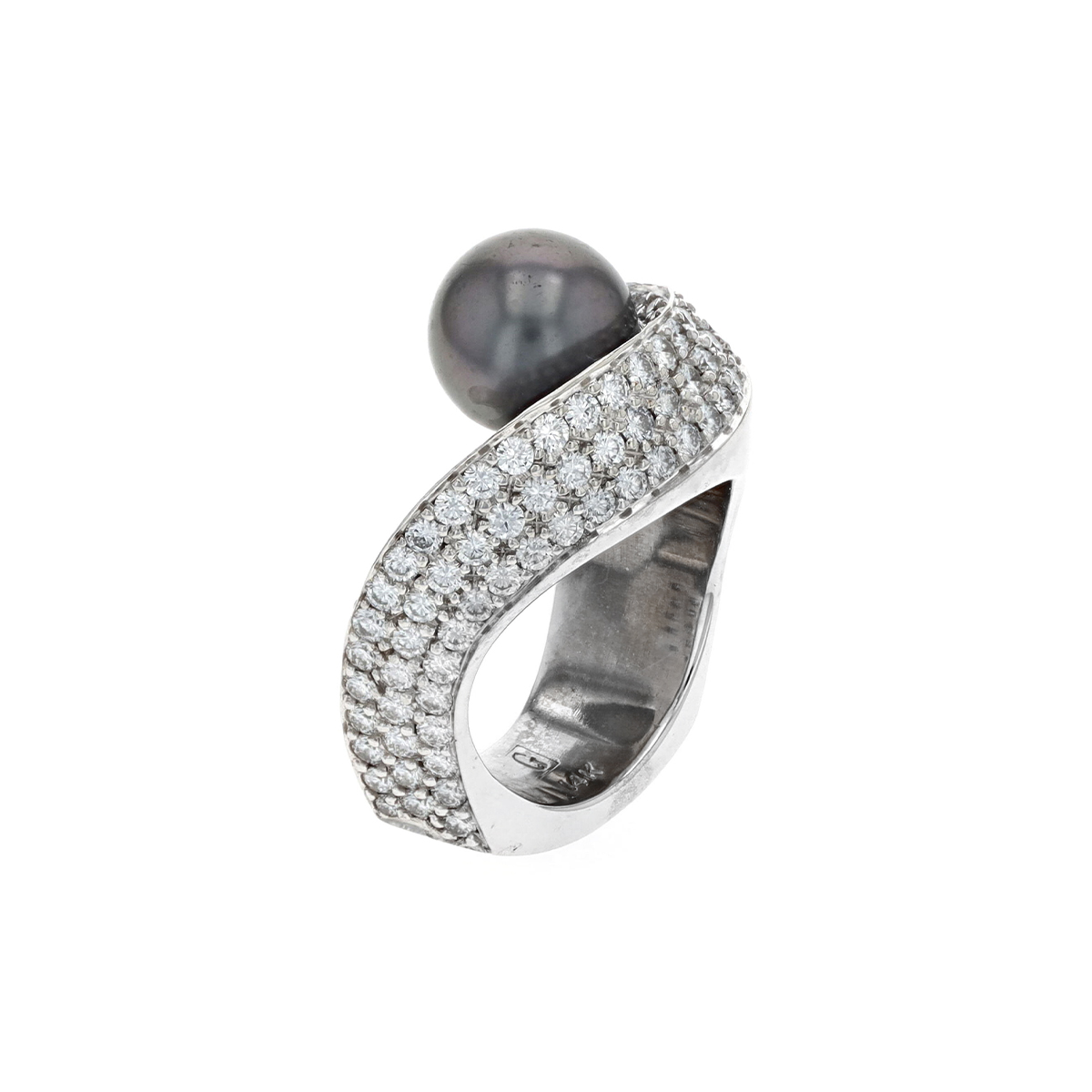 Estate 18K White Gold Tahitian Pearl, Sapphire, and Diamond Ring