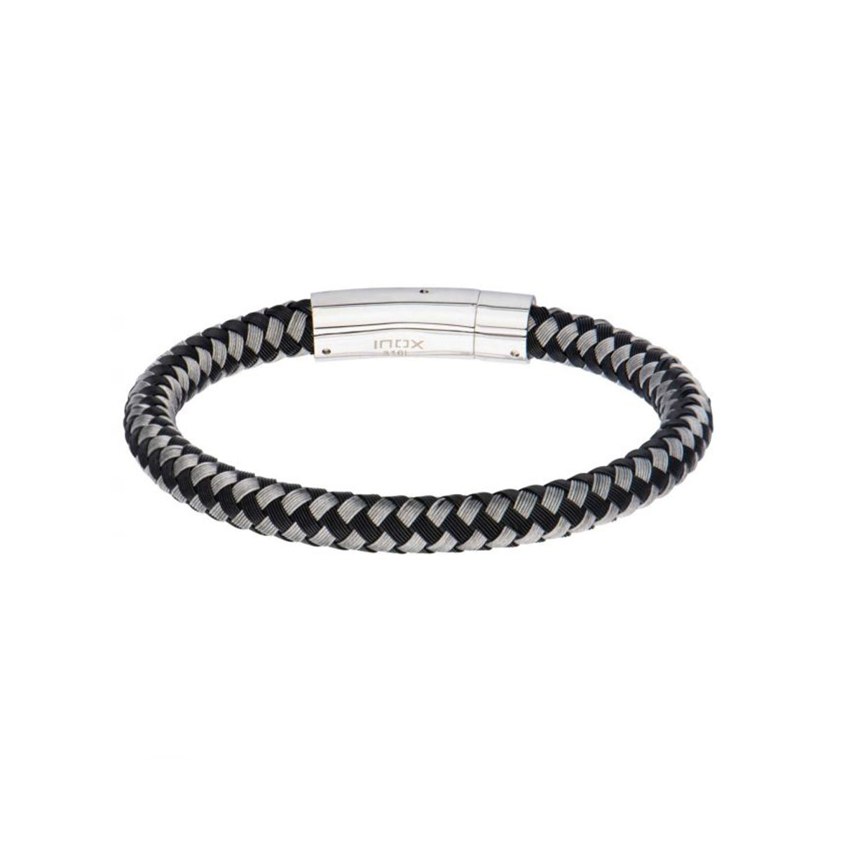 Stainless Steel Black and White Braided Bracelet
