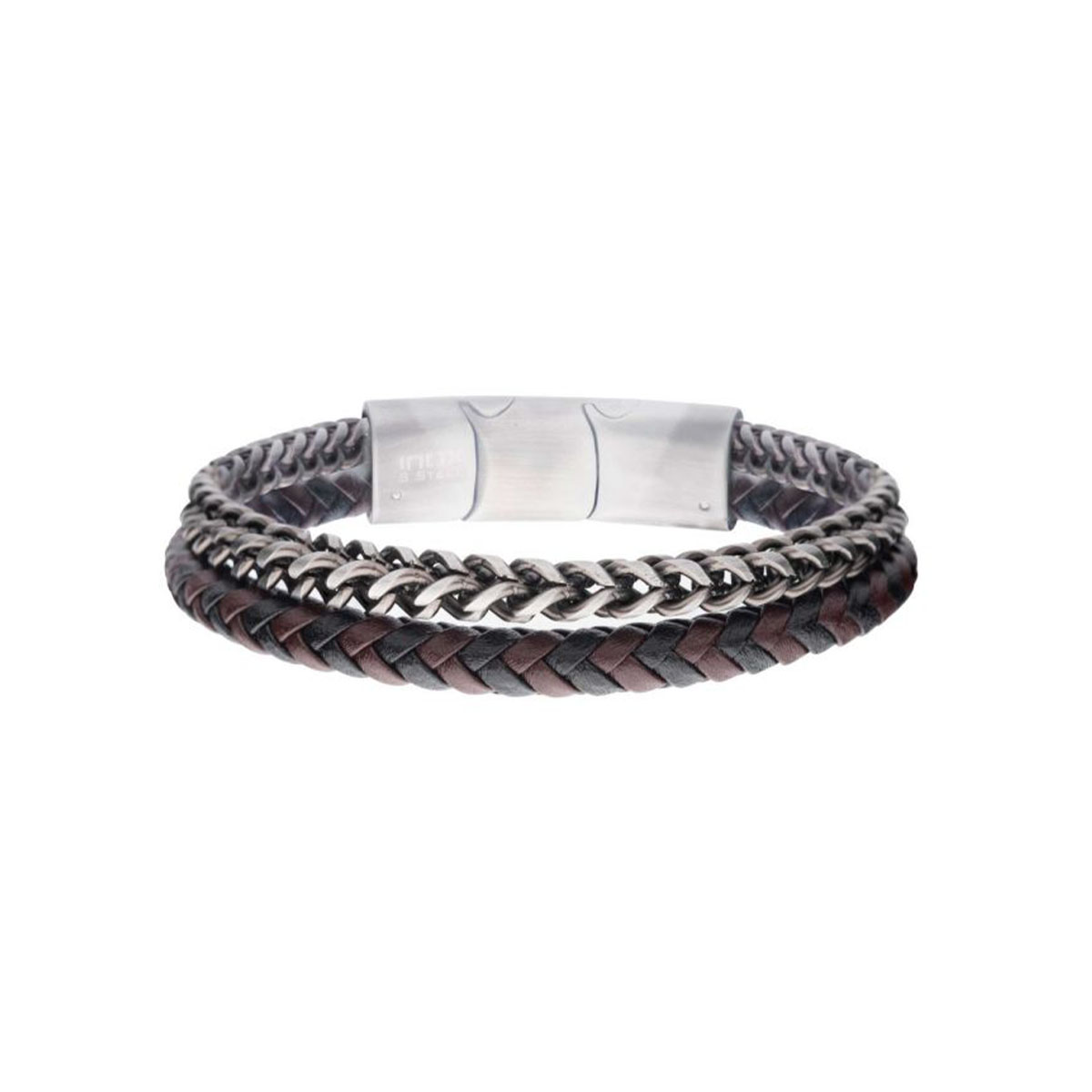 Stainless Steel Foxtail and Leather Duo Bracelet