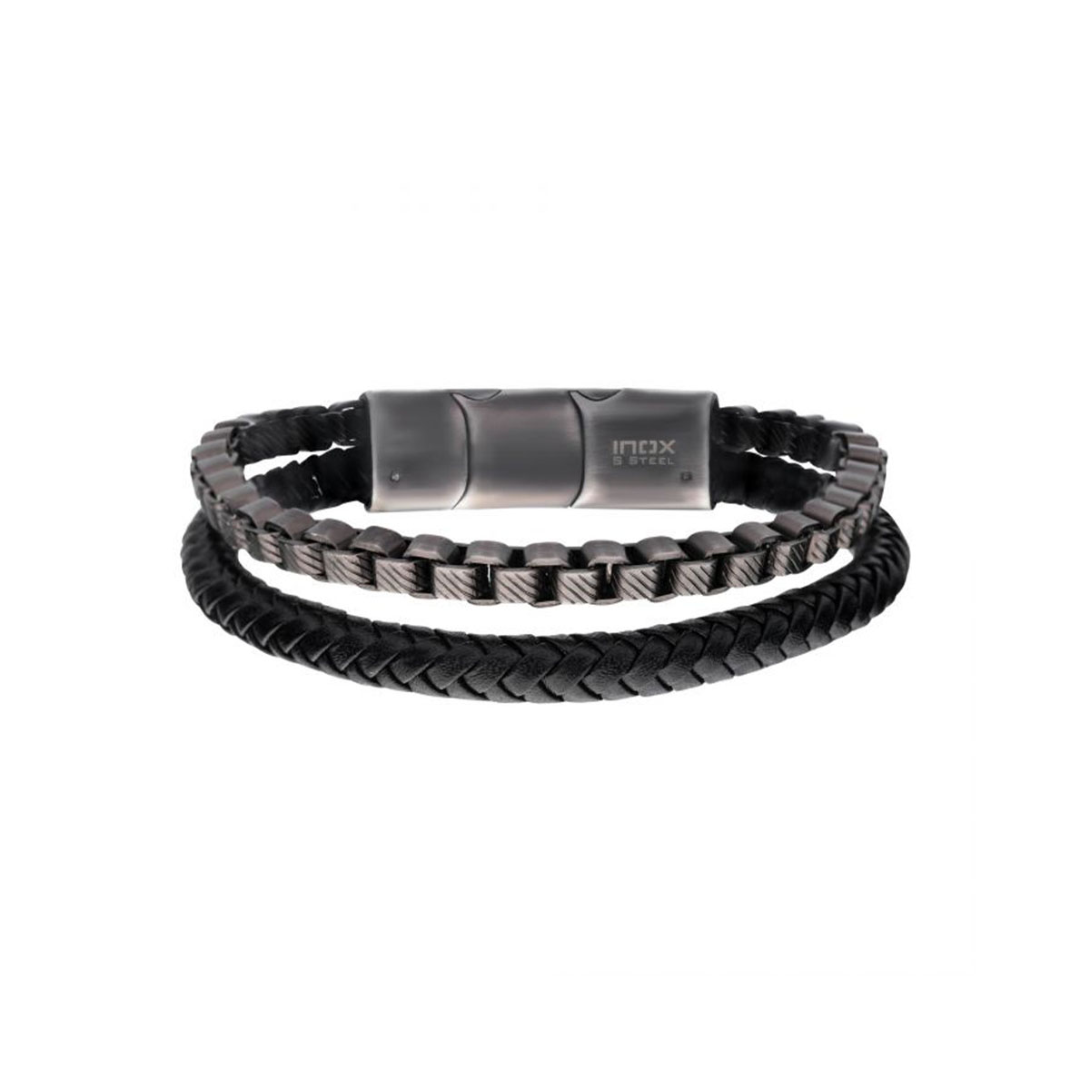 Stainless Steel Chain and Leather Stack Duo Bracelet