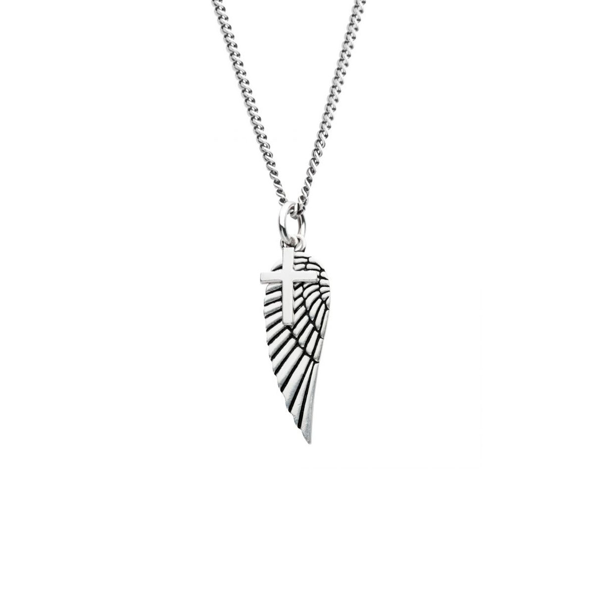 Sterling Silver Cross and Wing Duo Pendant with Chain