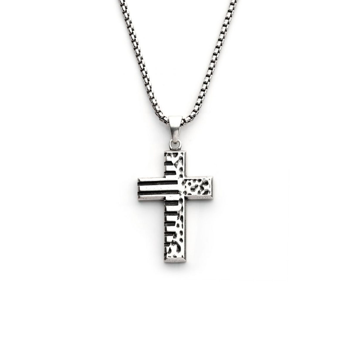 Sterling Silver Coin Stamped Cross Pendant with Chain