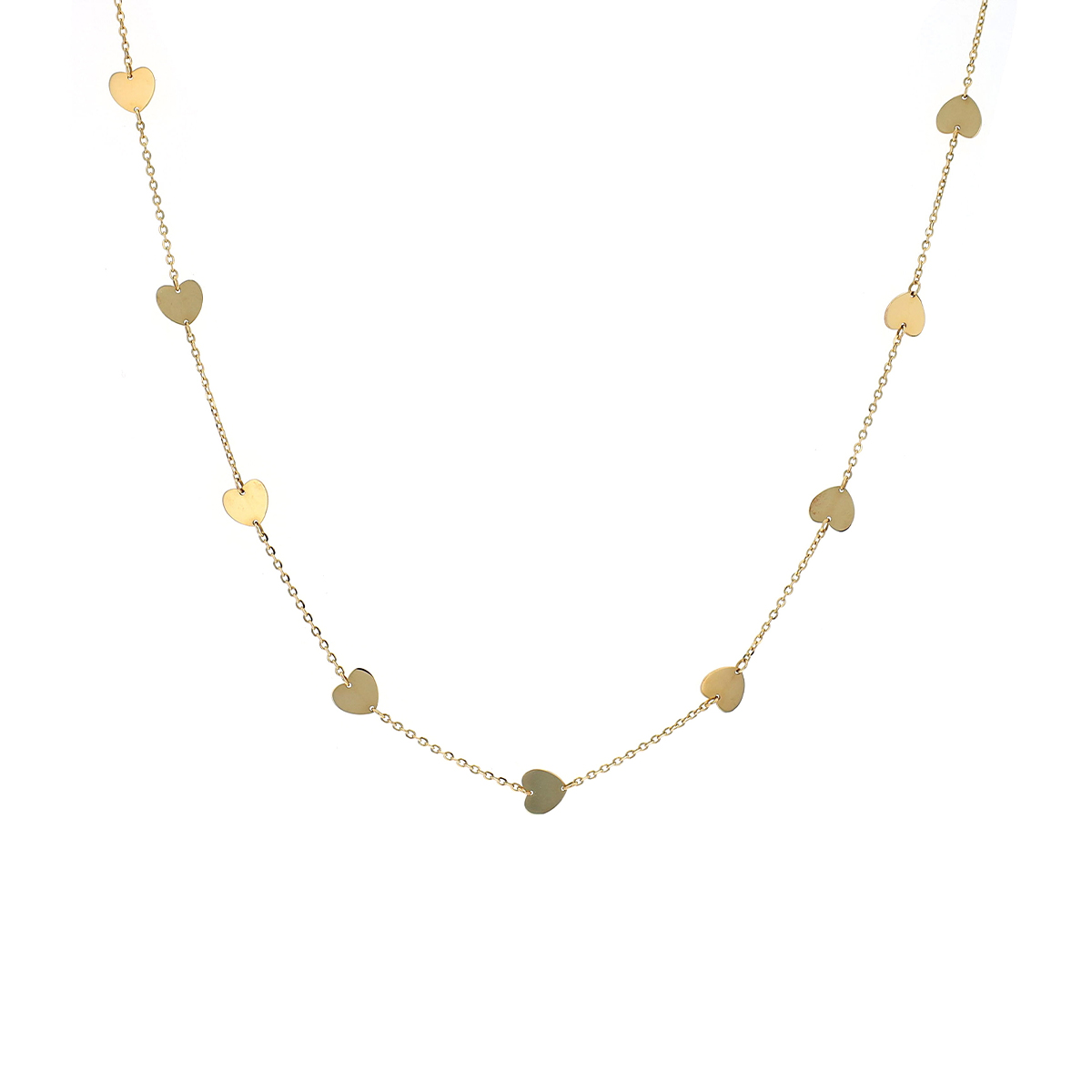 14K Yellow Gold Mini Heart Station Necklace