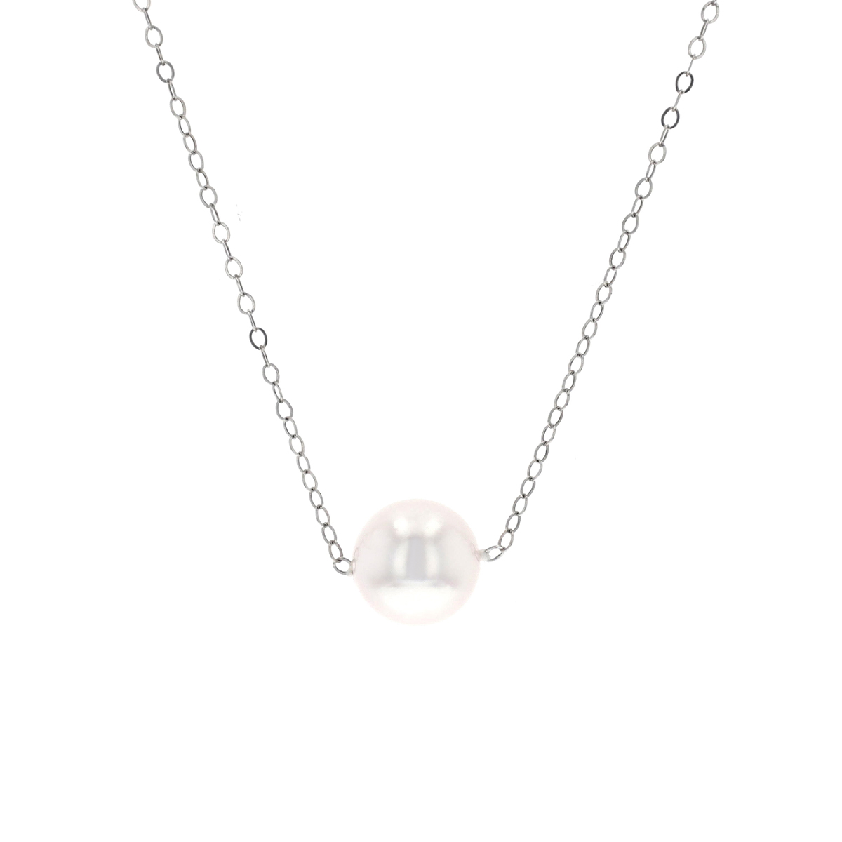 14K White Gold Cultured Pearl Solitaire Necklace