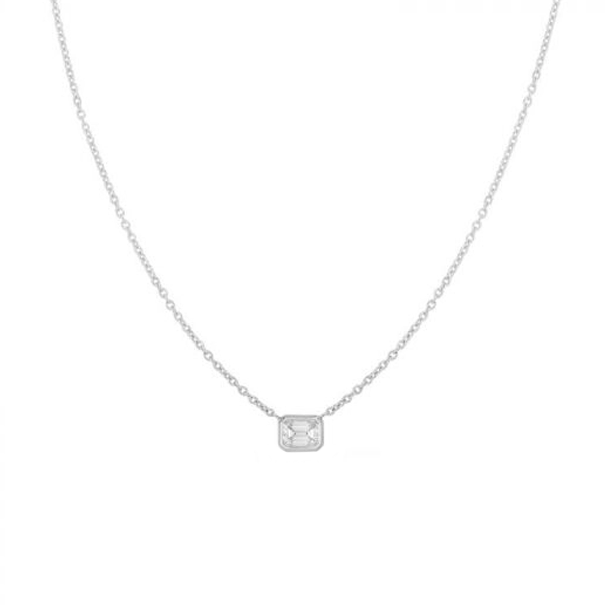 18K White Gold Emerald-Cut Diamond Necklace