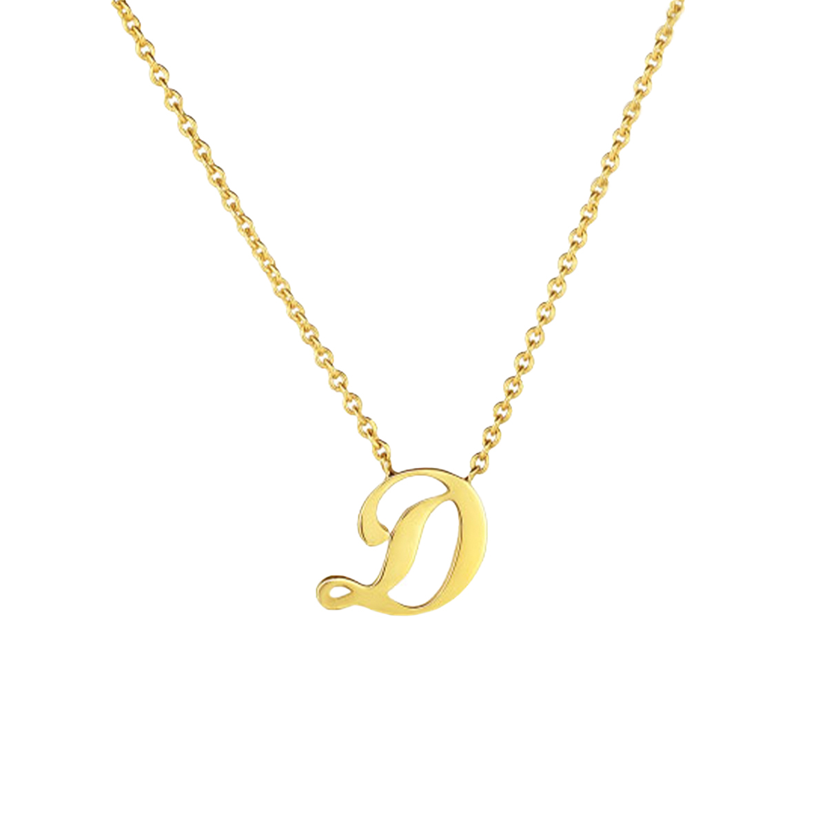 18K Yellow Gold Small Script "D" Pendant with Chain