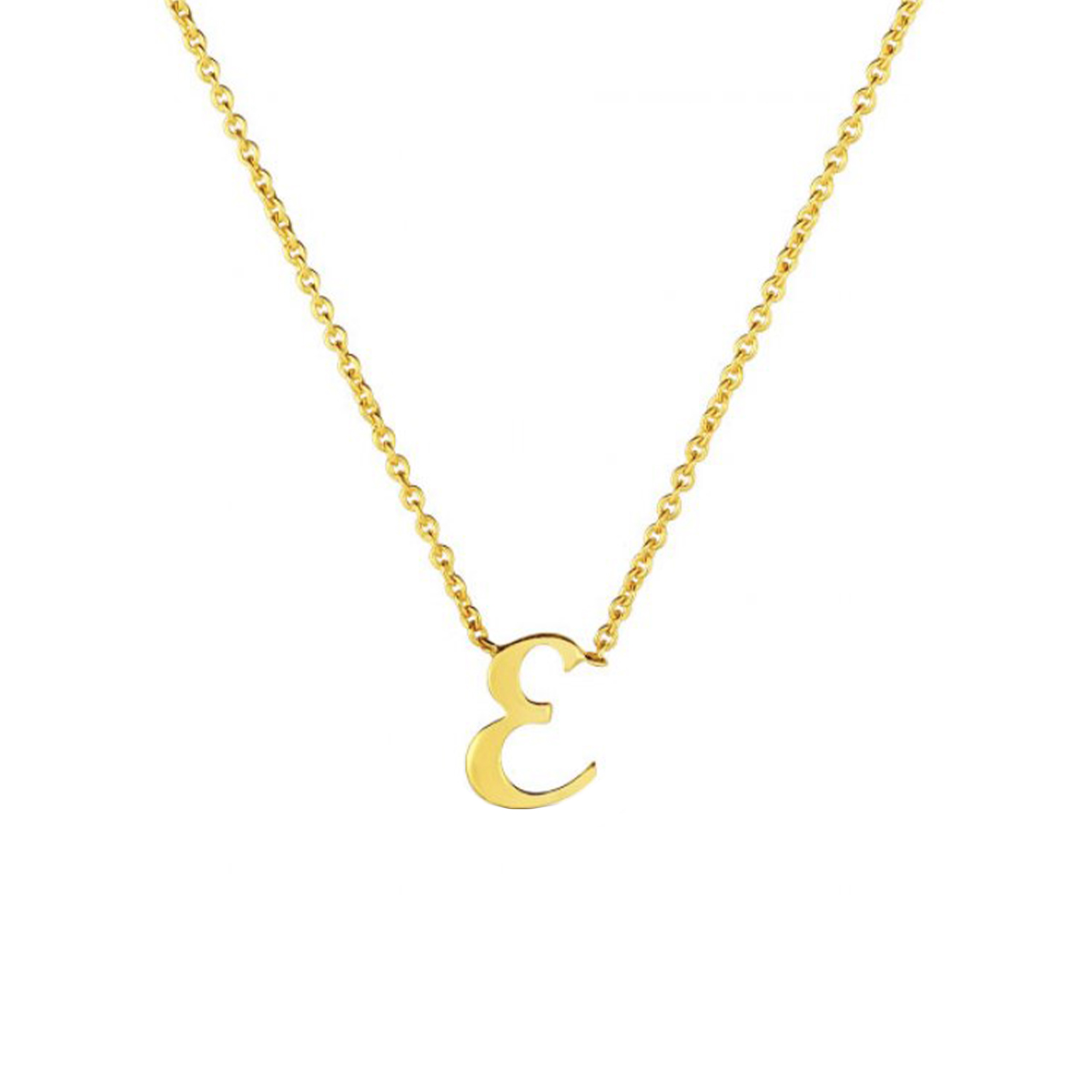 18K Yellow Gold Small Script "E" Pendant with Chain