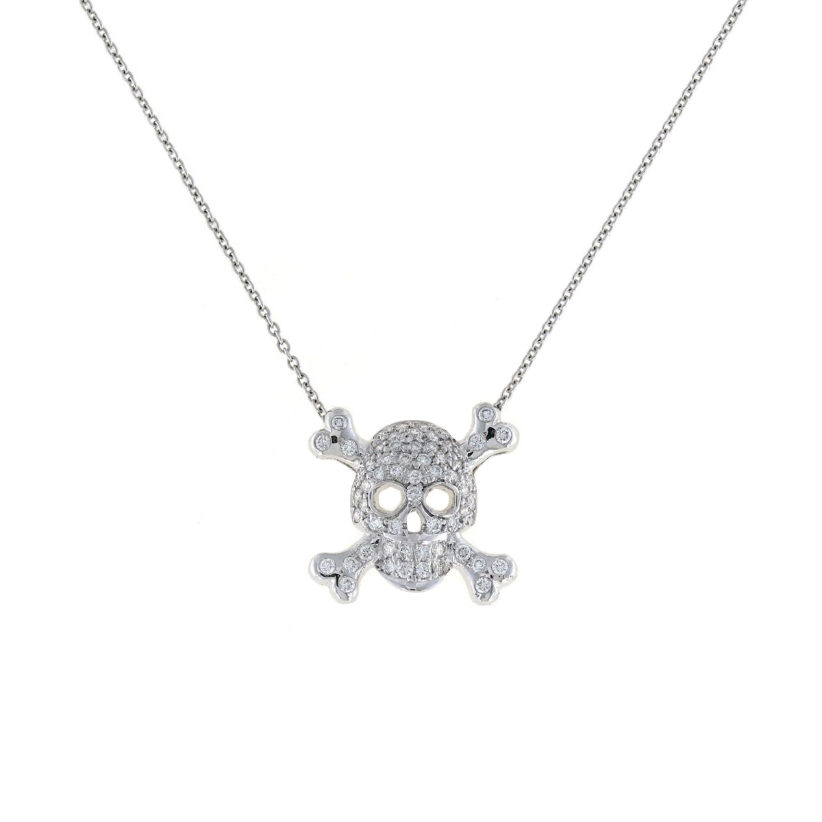 18K White Gold Diamond Skull Necklace