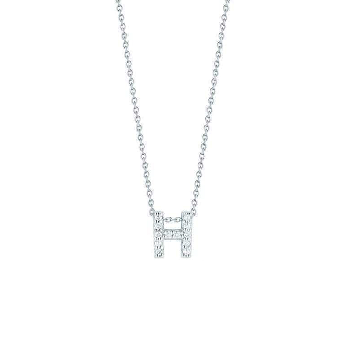 18K White Gold Diamond "H" Necklace