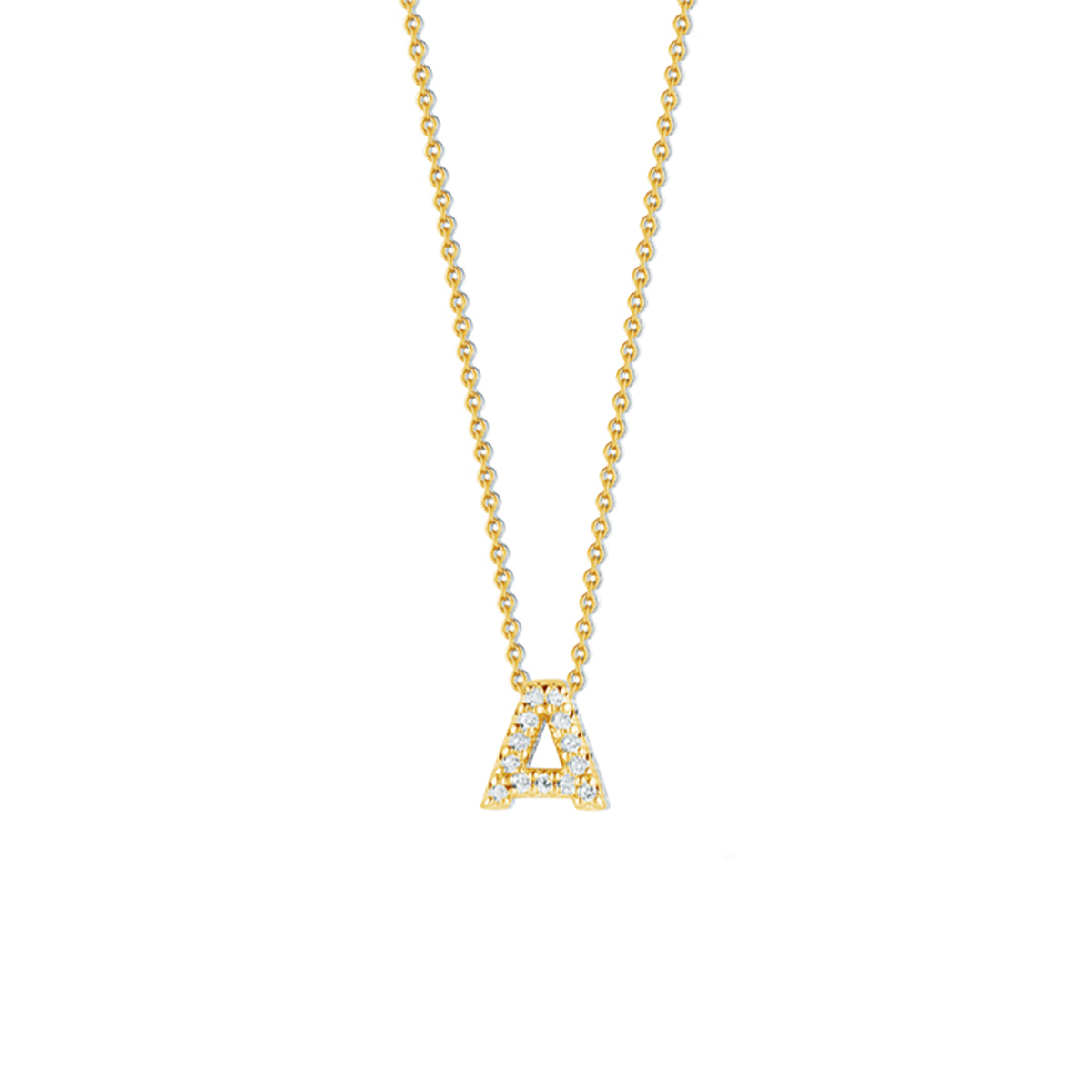18K Yellow Gold Diamond "A" Necklace