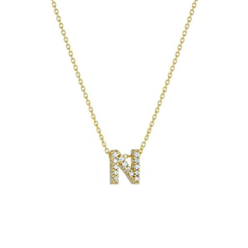 18K Yellow Gold Diamond “N” Necklace