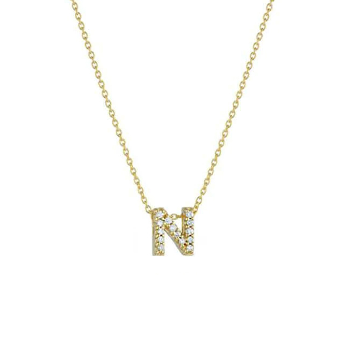 18K Yellow Gold Diamond "N" Necklace