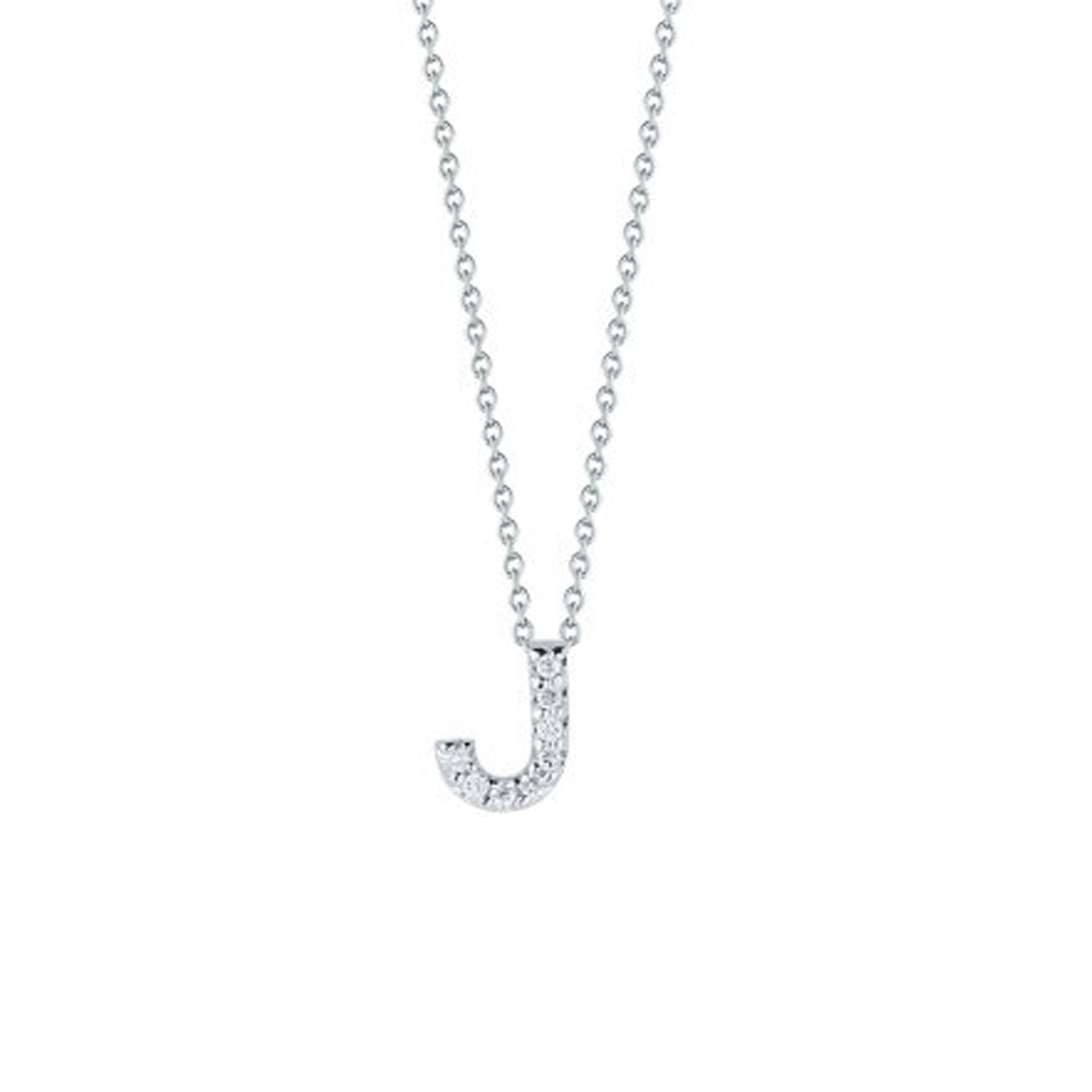 18K White Gold Diamond "J" Pendant with Chain