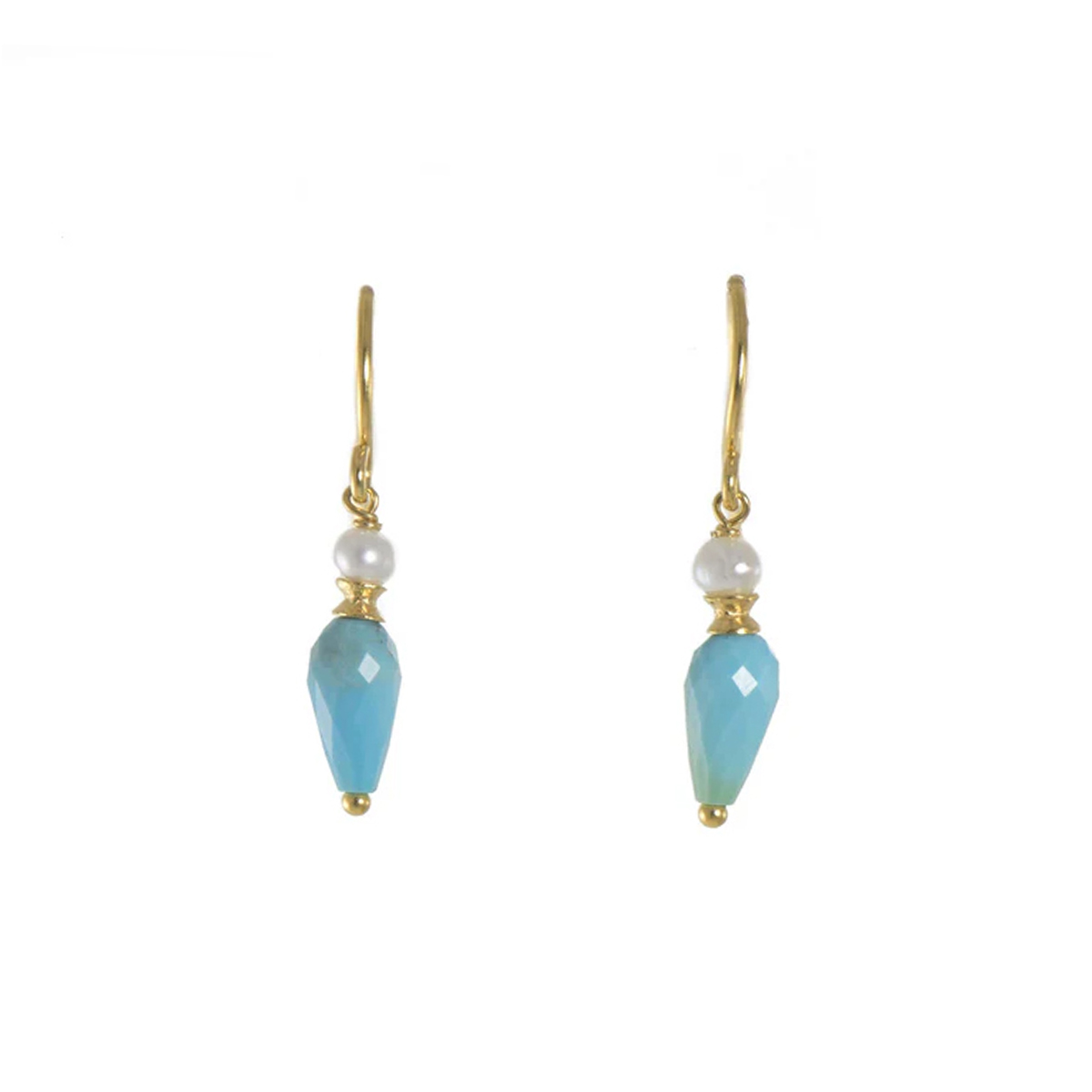 Gold Plated Sterling Silver Turquoise and Pearl Drop Earrings