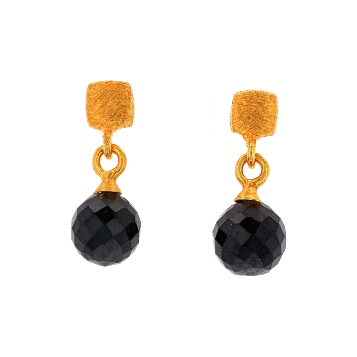 24K Gold Plated Sterling Silver Round Spinel Cube Earrings
