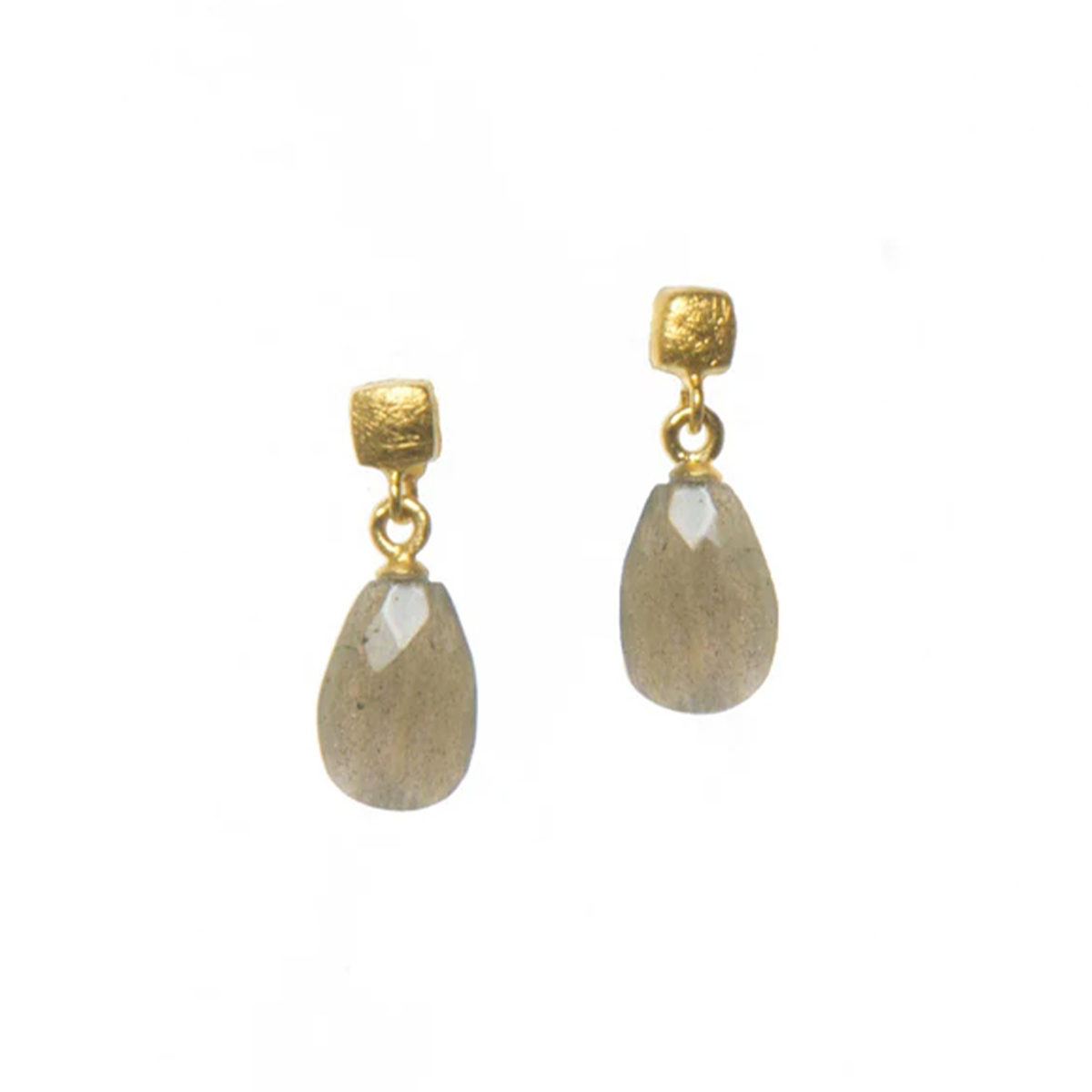 Gold Plated Sterling Silver Pear Labradorite Cube Earrings