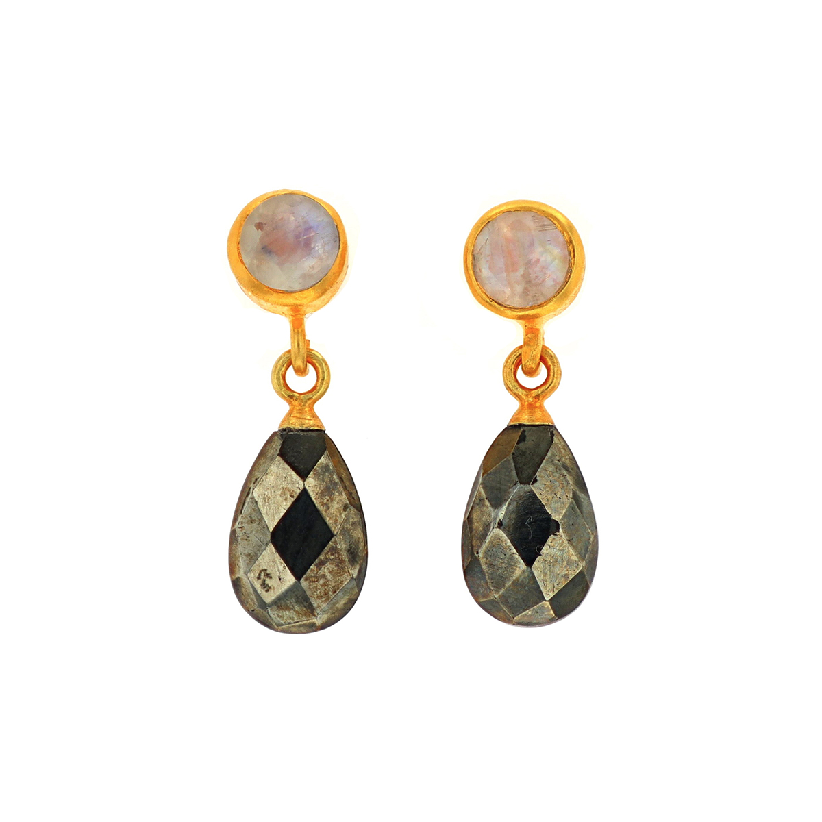 24K Gold Plated Sterling Silver Pyrite and Moonstone Earrings