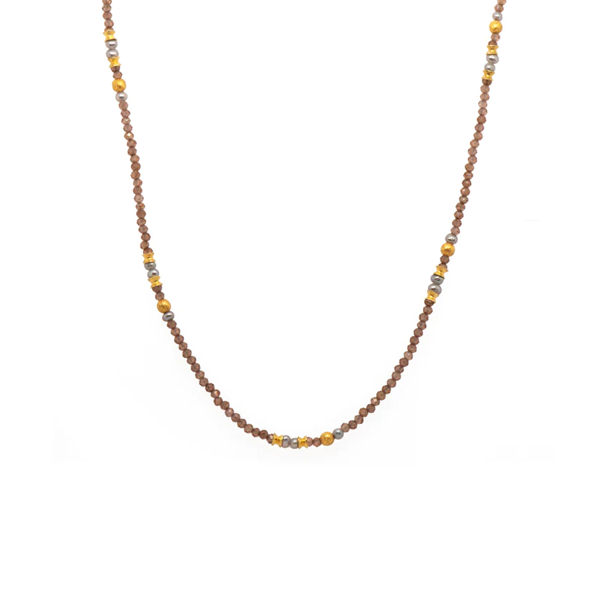 24K Gold Plated Sterling Silver Zircon and Gray Pearl Necklace