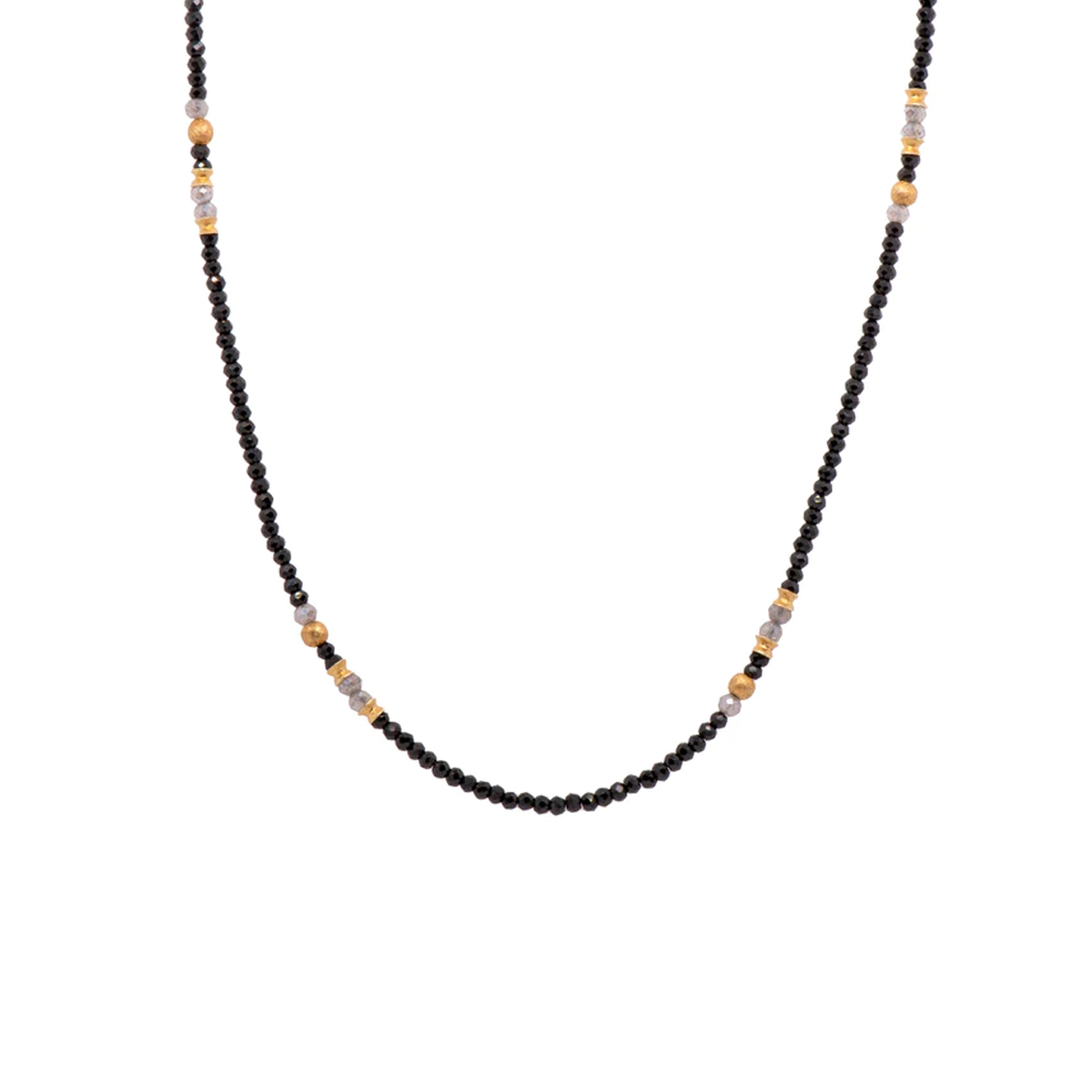 24K Gold Plated Sterling Silver Black Spinel and Labradorite Necklace