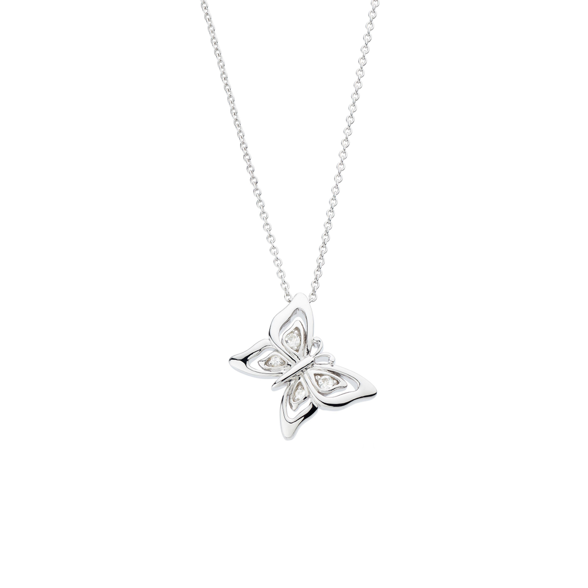 Sterling Silver Cubic Zirconia Butterfly Pendant with Chain