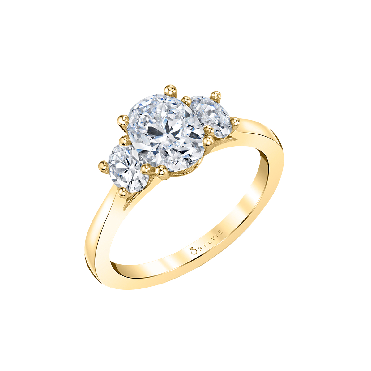 14K Yellow Gold Three-Stone Diamond Engagement Ring Semi-Mounting