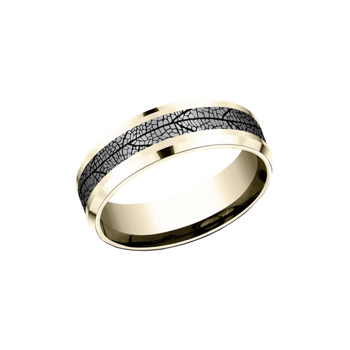 Tantalum and 14K Yellow Gold Leaf Patterned Wedding Band