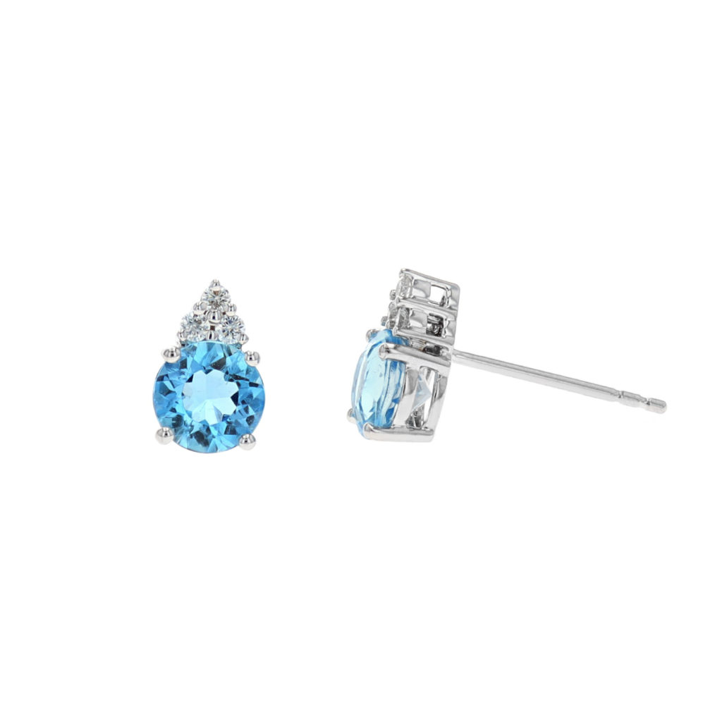 14K White Gold Aquamarine and Diamond Stud Earrings