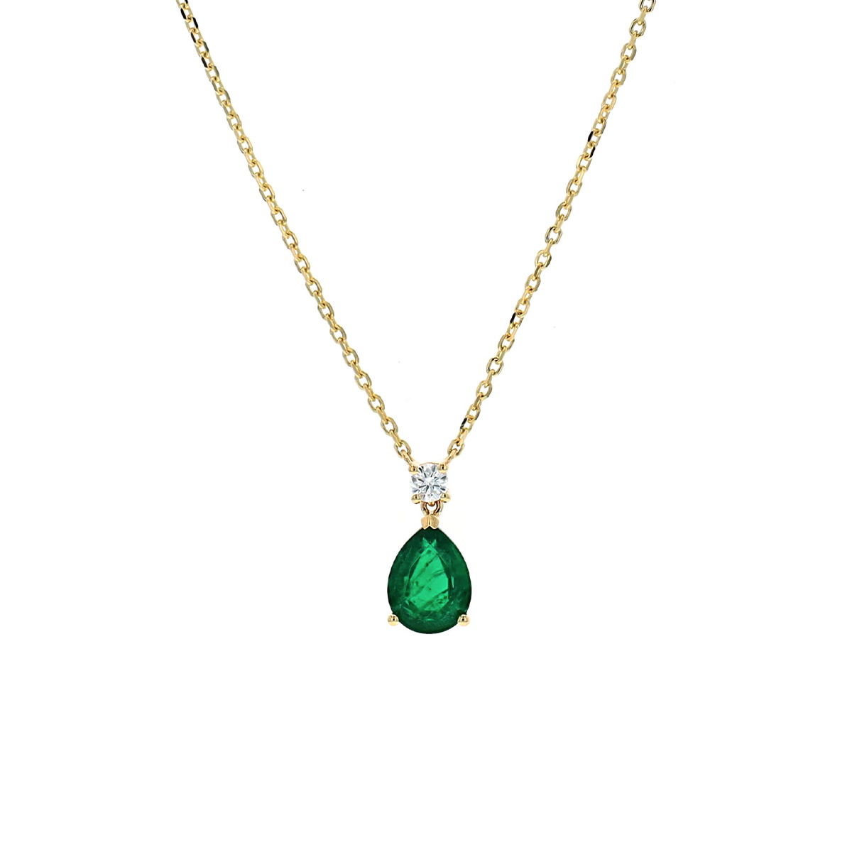 14K Yellow Gold Pear Emerald and Diamond Necklace