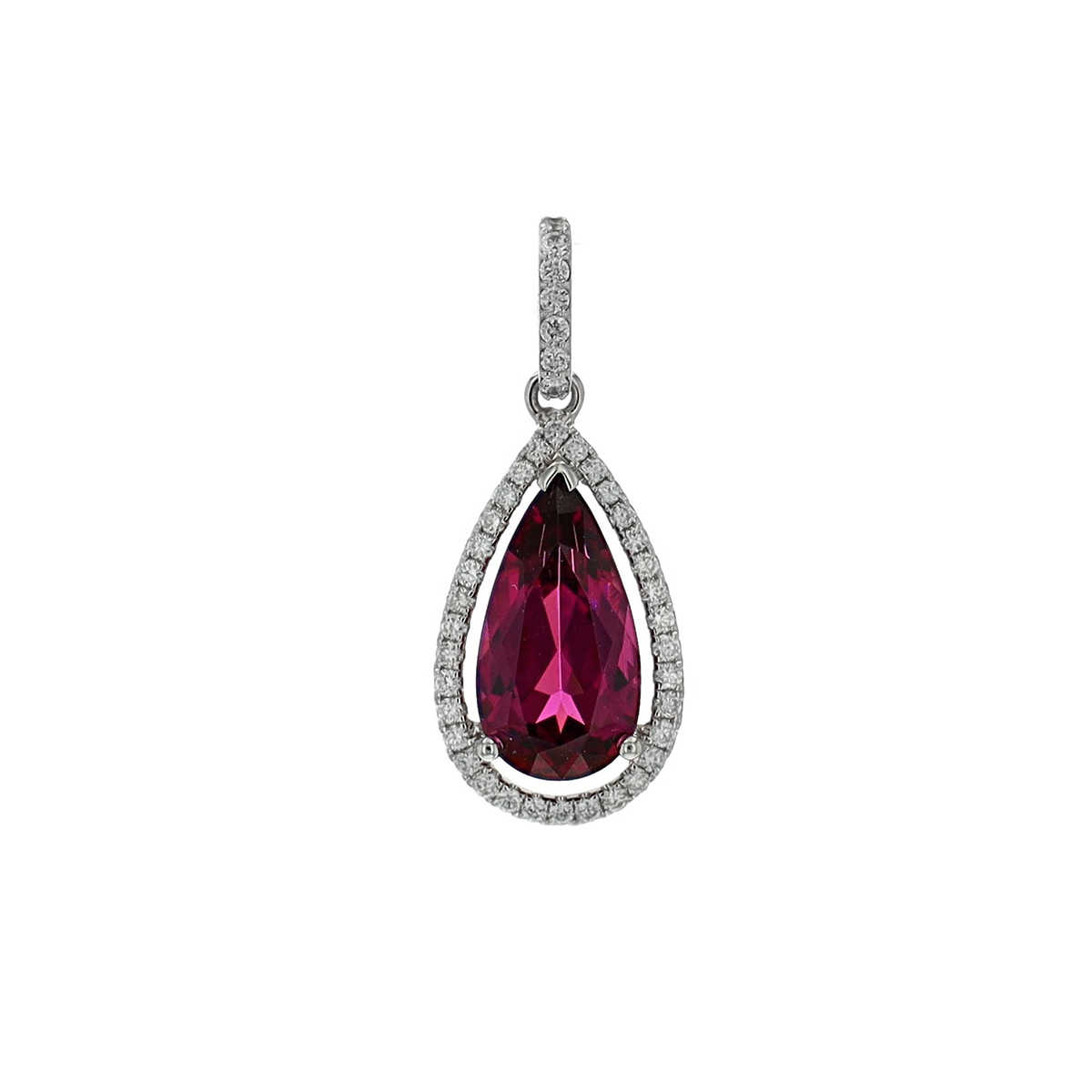 14K White Gold Rhodellite and Diamond Pendant