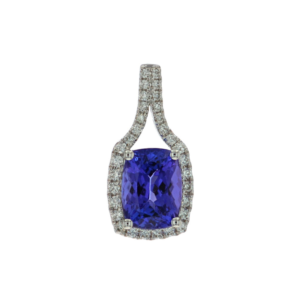 14K White Gold Tanzanite and Diamond Pendant