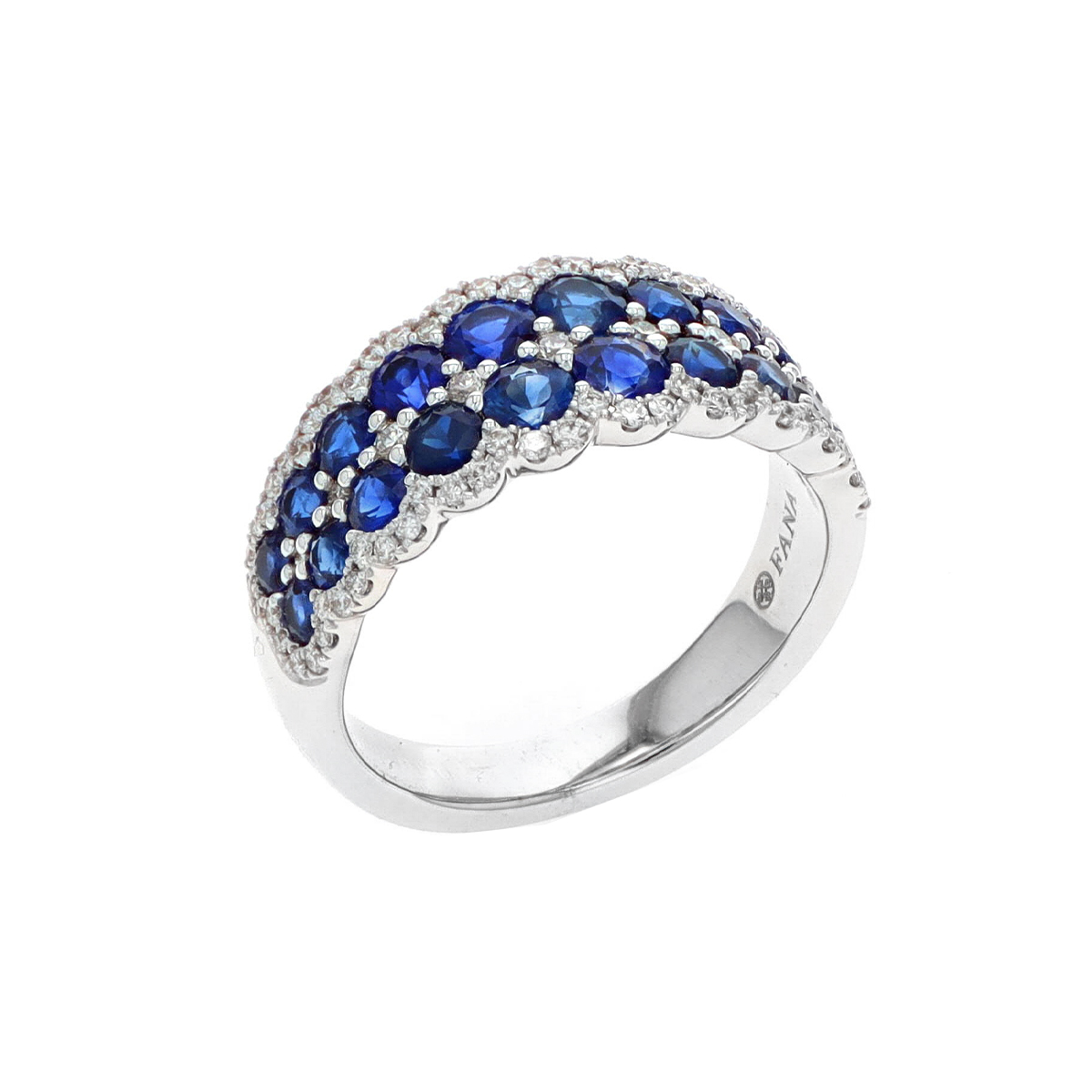 14K White Gold Blue Sapphire and Graduated Diamond Ring