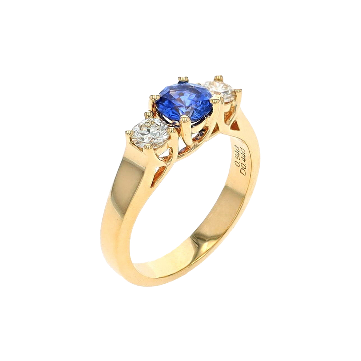 14K Yellow Gold Blue Sapphire and Diamond Three-Stone Ring