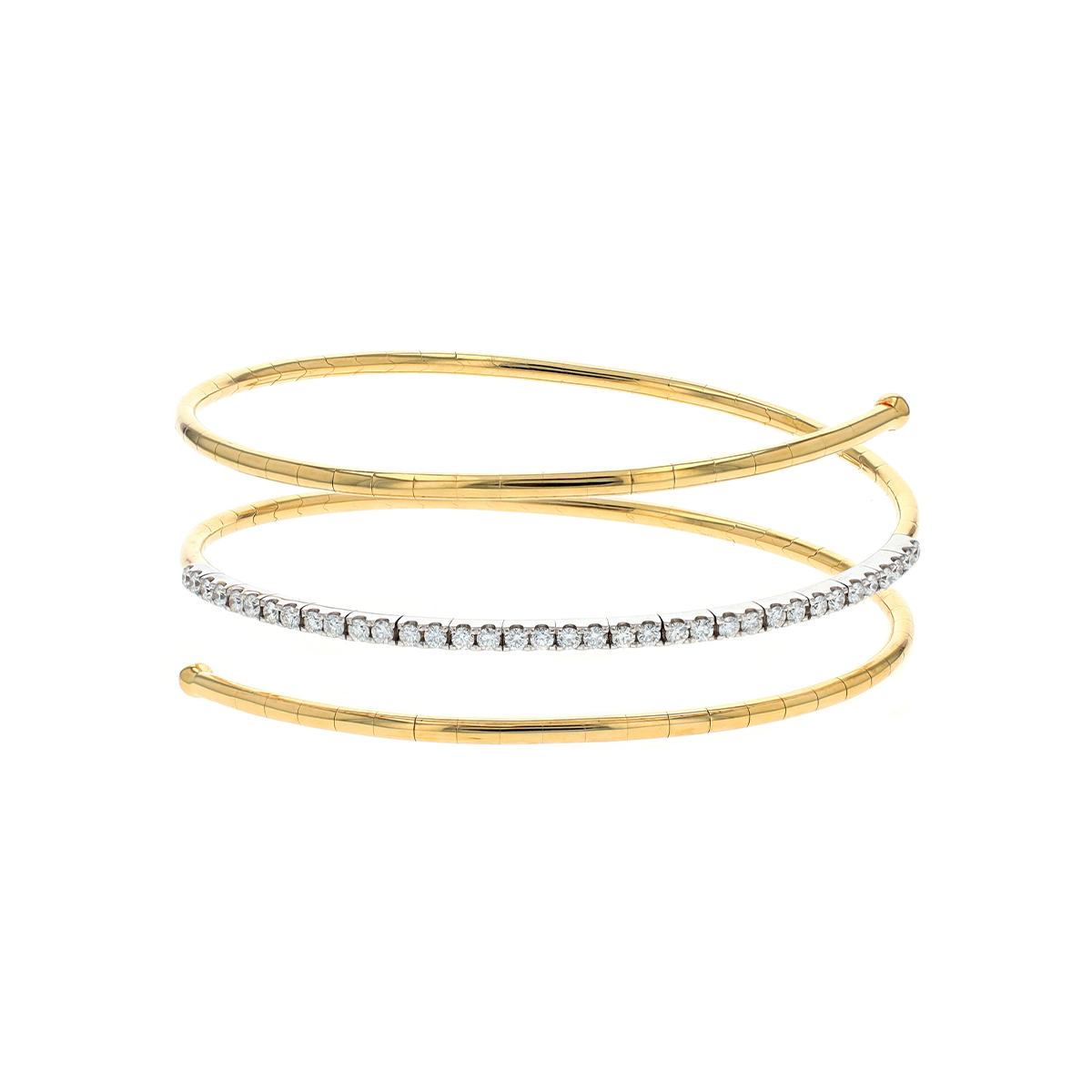 18K Two-Tone Diamond 3-Spiral Bangle Bracelet