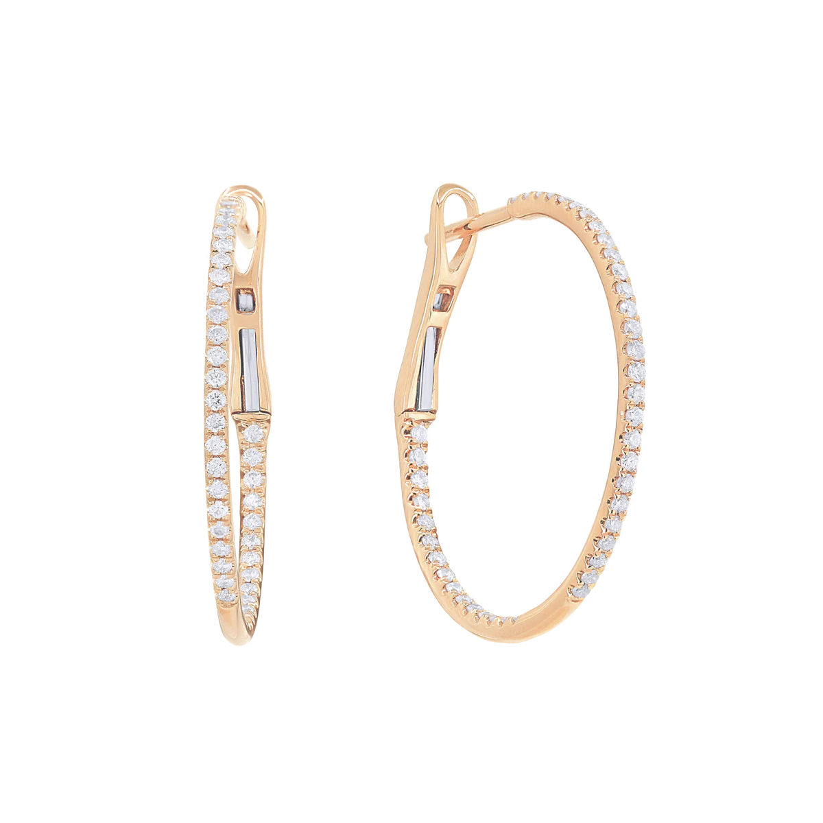 14K Rose Gold Diamond Inside-Out Hoop Earrings